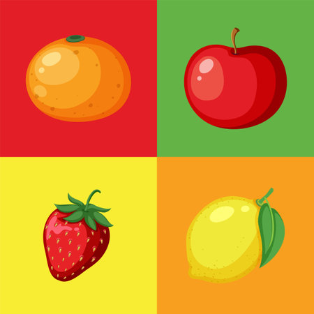 Four fruits in vibrant colored backgroundsのイラスト素材