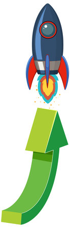 Rocket launching upward with green arrow