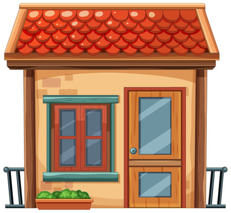 Cute house with red roof and windowsのイラスト素材
