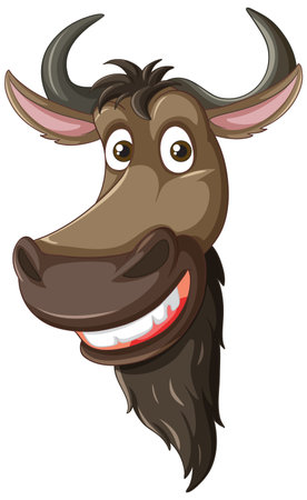 Happy cartoon animal with large horns smilingのイラスト素材