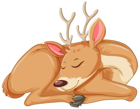 A peaceful deer resting with closed eyesのイラスト素材