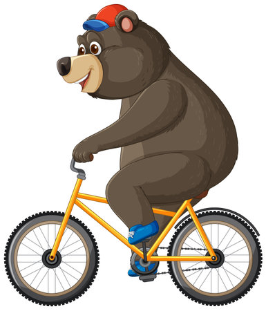 A cheerful bear cycling on a yellow bikeのイラスト素材