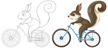 A playful squirrel cycling on a blue bikeのイラスト素材