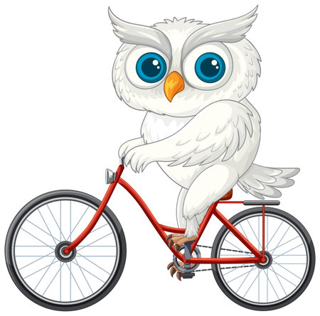 Cute owl balancing on a bright red bikeのイラスト素材