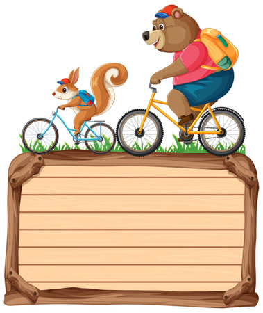 Bear and squirrel cycling with backpacks onのイラスト素材