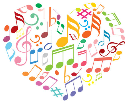 Vibrant music notes forming a heart shapeのイラスト素材