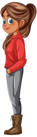 Illustrated character standing in casual attire