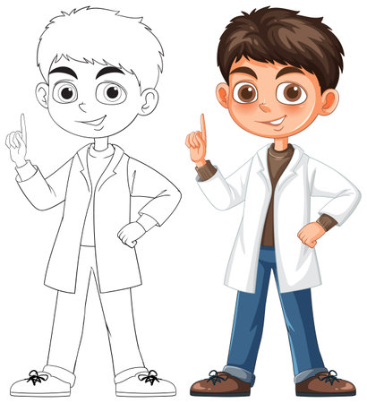 Boy in lab coat with confident poseのイラスト素材