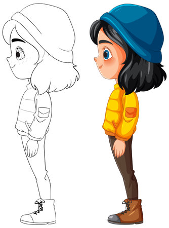 Illustration of a girl wearing a blue hatのイラスト素材