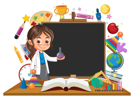Illustration of a teacher with educational toolsのイラスト素材