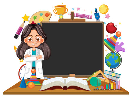 Teacher with educational tools and colorful elementsのイラスト素材