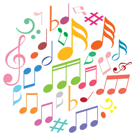 Vibrant music notes in various colors and shapesのイラスト素材