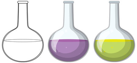Three flasks with colorful liquids and outlinesのイラスト素材