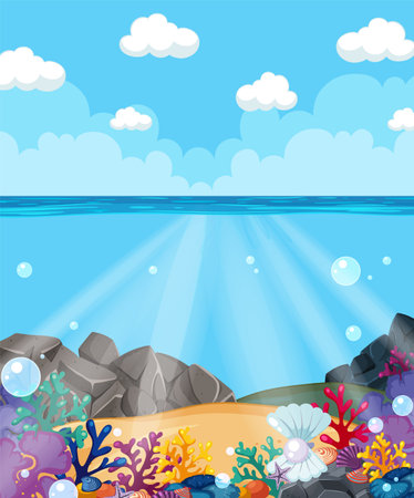 Vibrant ocean life with corals and sea creaturesのイラスト素材