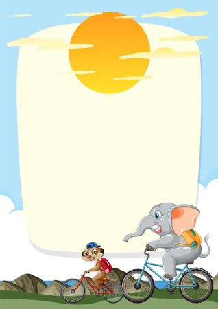 Elephant and dog enjoy a sunny bike rideのイラスト素材