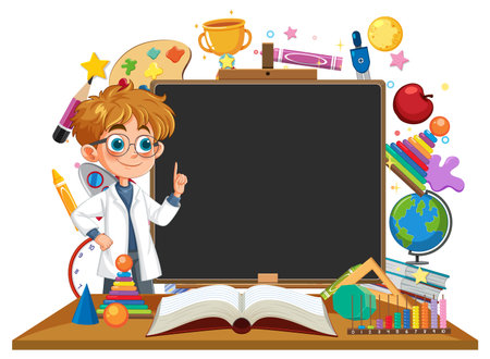 Child in lab coat with educational toolsのイラスト素材