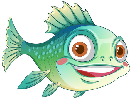 Smiling fish with big eyes and colorful scalesのイラスト素材