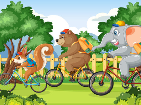 Animals cycling together in a friendly competitionのイラスト素材