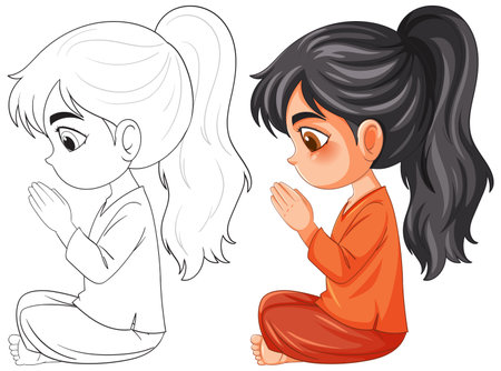 Young girl in prayerful, meditative poseのイラスト素材