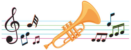 Vibrant trumpet with floating musical notesのイラスト素材