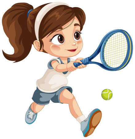 Girl hitting tennis ball with racketのイラスト素材