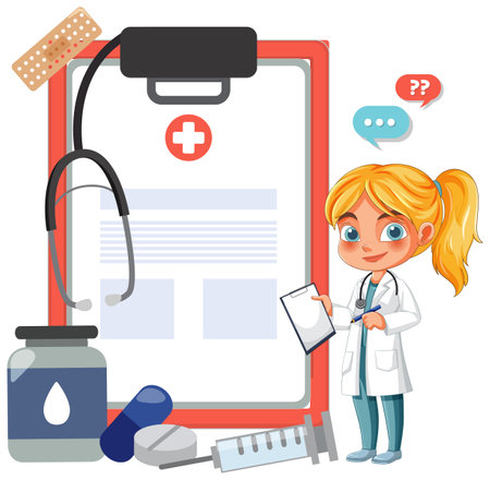 Illustration of a child doctor with medical toolsのイラスト素材