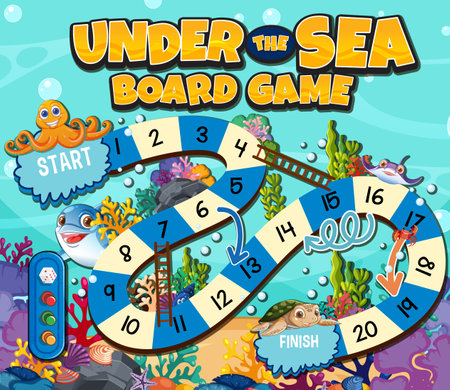 Colorful ocean-themed board game with marine animalsのイラスト素材