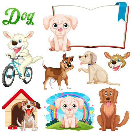Illustration of dogs in various playful activitiesのイラスト素材
