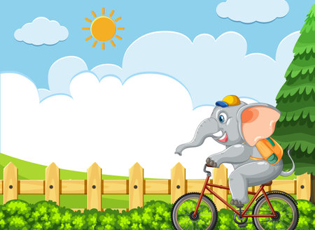 Elephant joyfully cycling through a sunny landscapeのイラスト素材