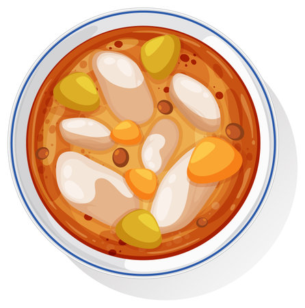 Colorful vector illustration of a Thai red curry dish with vibrant ingredients in a white bowlのイラスト素材