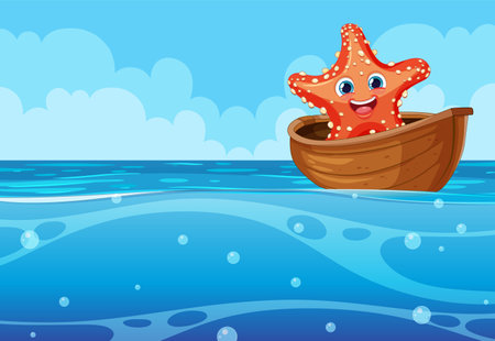 Happy starfish in a boat on the seaのイラスト素材