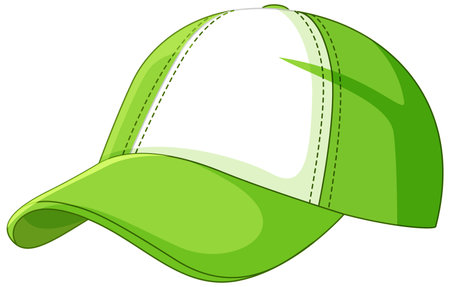 Vector illustration of a green and white baseball cap with detailed stitching and shading, showcasing a modern, sporty styleのイラスト素材