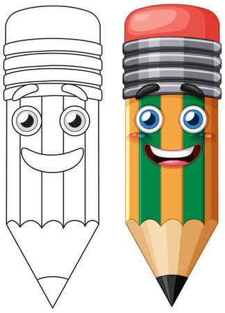 Colorful vector illustration of a smiling pencil character with expressive eyes, showcasing vibrant colors and playful designのイラスト素材