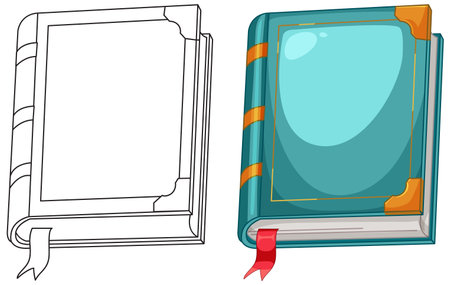 Vector illustration of a book in both colorful and outline styles, showcasing detailed design and vibrant colorsのイラスト素材