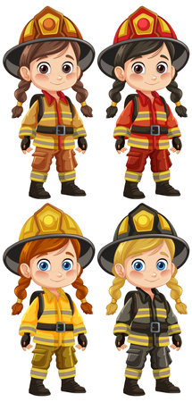 Adorable cartoon firefighters in colorful uniformsのイラスト素材