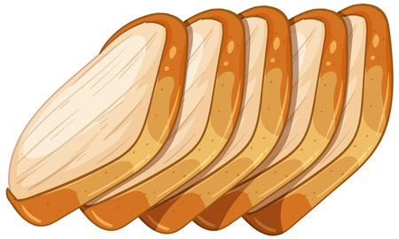 Illustration of five slices of bread in a neat arrangement. Warm colors and simple lines create a clean, inviting lookのイラスト素材