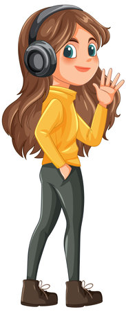 Young woman enjoying music with large headphonesのイラスト素材