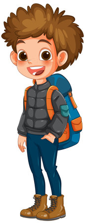 Smiling boy ready for an outdoor adventureのイラスト素材