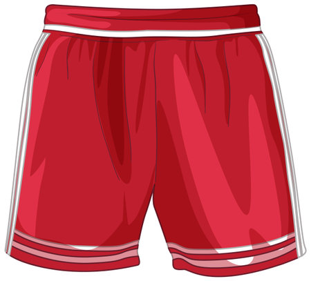 Bright red athletic shorts with white stripes, rendered in a clean vector style. Ideal for sports-themed designs and apparel graphicsのイラスト素材