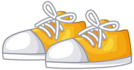 Vector illustration of vibrant yellow sneakers with white laces, showcasing a playful and modern cartoon styleのイラスト素材