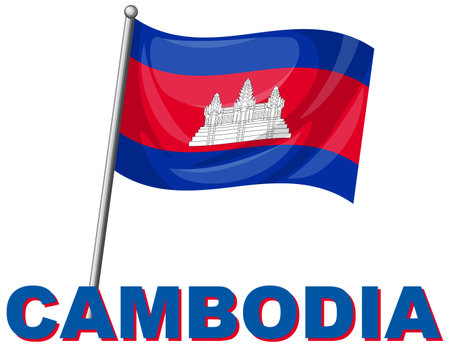 Vector illustration of Cambodia's flag featuring Angkor Wat. Bold colors and clean lines create a striking visualのイラスト素材