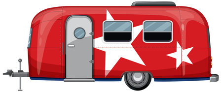 Vector illustration of a vintage red camper featuring bold white stars, showcasing a classic and vibrant designのイラスト素材
