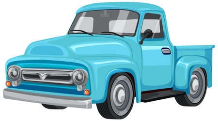Classic blue pickup truck illustration in vector style, highlighting retro design and vibrant colors with clean lines and smooth shadingのイラスト素材
