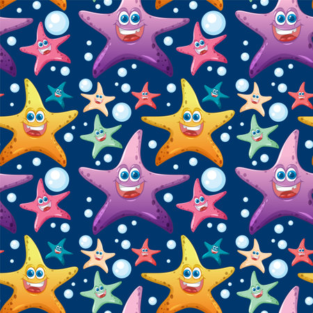 Cheerful starfish and bubbles in a playful ocean sceneのイラスト素材