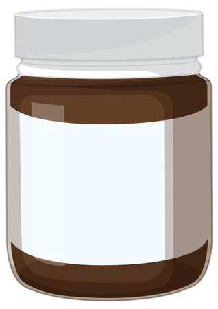 Minimalist vector graphic of a glass jar filled with chocolate spread, blank white label, flat design, neutral background, clean compositionのイラスト素材
