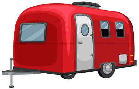 Stylized red camper with rounded edges and windows. Clean lines and vibrant colors enhance its retro appealのイラスト素材