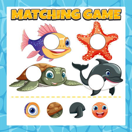 Interactive game featuring sea creatures and matching partsのイラスト素材