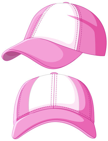 Modern pink and white baseball cap vector with detailed stitching, shading, and stylish contemporary design.のイラスト素材