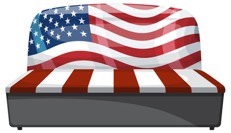 Vibrant vector illustration of a sofa with American flag design, ideal for patriotic themes.のイラスト素材