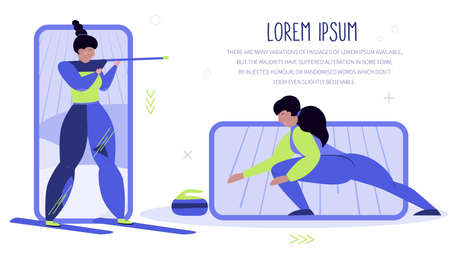 Set of vector winter game for web post with sportsman character in flat design illustration artのイラスト素材